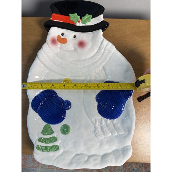 Vintage Holiday Snowman Ceramic Platter - 15 X 10 inches Nostalgic Christmas - Picture 7 of 7